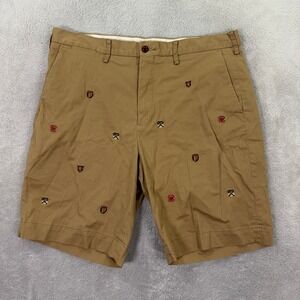 Polo Ralph Lauren Mens 35 Chino Shorts Tan Allover Crests Stretch Classic Fit